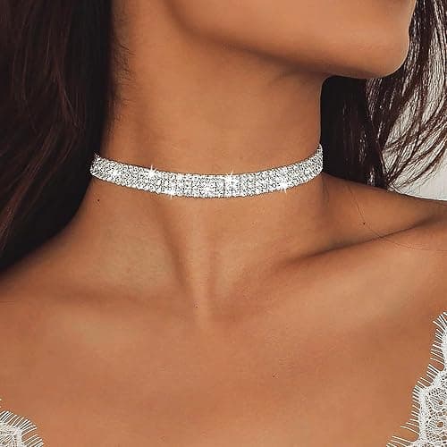 Cryshimmer 5 Pieces Rhinestone Choker Necklaces for Women Silver Gold Plated Tennis Necklaces Dainty Crystal Choker Set Jewelry thumbnail 3