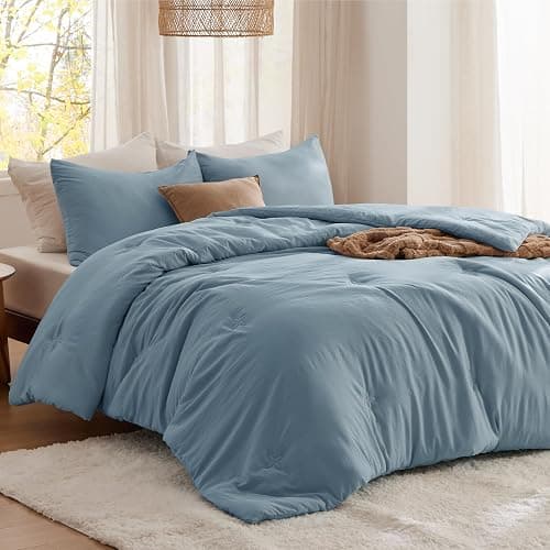 Bedsure Twin Comforter Set Mineral Blue, Soft Prewashed Twin Size Bedding, Quilted Comforter with Clover Design, Down Alternative Comforter for All Seasons, 2 Pieces Bed Set with 1 Pillow Sham thumbnail 2