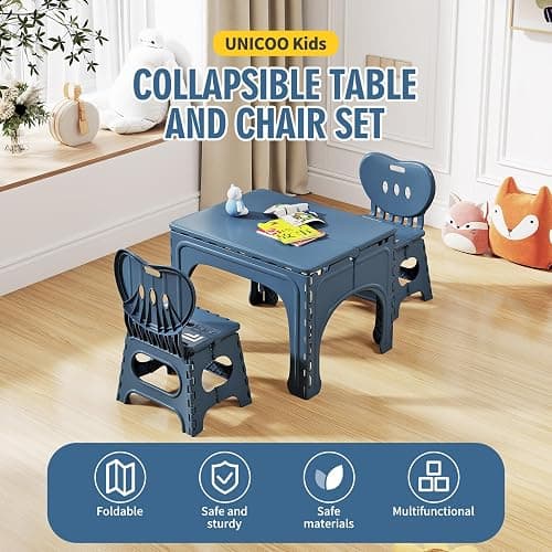 UNICOO® Kids Folding Table and Chairs Set, Kids Table and Chairs Foldable, Foldable Activity Table, Portable Picnic Table, Ideal for Indoor and Outdoor Use, Durable and Easy to Store (599)(Teal) thumbnail 3