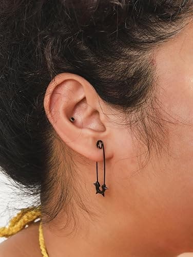 Sacina Black Spike Safety Pin Earrings, Punk Emo Grunge Earrings, Gothic Christmas Gift for Women thumbnail 4