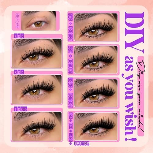 Volume Lash Clusters Spikes Cluster Eyelash Extensions 60D 80D 100D Thick Spiky Individuals Lashes 5-19mm Mega Wispy Eyelash Extension Fluff DIY D Curly Lash Extension with Bottom Lashes 296Pcs thumbnail 5