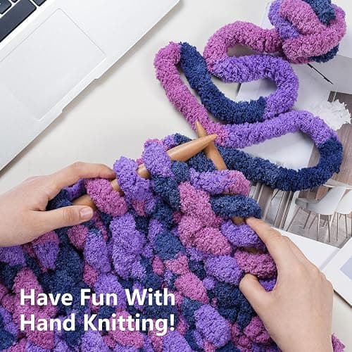 Cozyful Chunky Yarn for Hand Knitting - #10 Chunky Chenille Blanket Yarn, Jumbo Big Thick Chunky Yarns for Crocheting, Tie Dye Bulky Knit Yarns, 8 Skein (25 yds 8 oz Each Skein), Multi Purple thumbnail 6