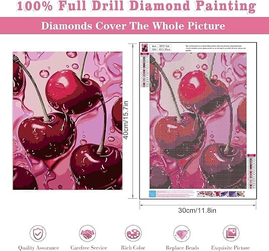 AIBOERL Square Drill Cherry Diamond Art Kits for Adults,Cherry 5D Diamond Painting Kits for Adults Beginners,DIY Square Diamond Dot Painting Gem Art Kits for Adult, Home Wall Decor 12x16Inch thumbnail 3