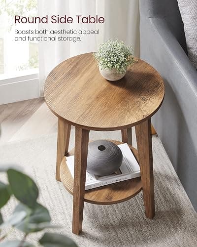 VASAGLE MAEZO Collection - Side Table, 2-Tier Small Round End Table, Nightstand with Tapered Legs, Curved Transitions, for Small Spaces, Living Room, Bedroom, Honey Brown ULET283T41 thumbnail 4