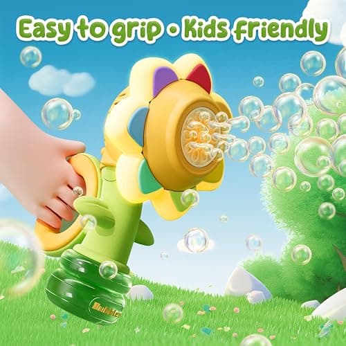 Rechargeable Flower Bubble Guns for Kids W/LED Lights & 10 Refill Solutions, Fun Swing Dance Bubble Maker Machine Blower Blaster Toys,Outdoor Summer Play, Easter, Birthday Party Favors & Gifts Pink thumbnail 7