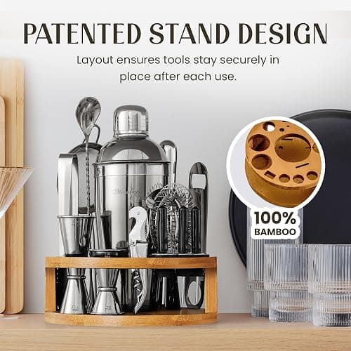 Mixology & Craft Bartender Kit – 15 Piece Cocktail Shaker Set with Bamboo Stand | Complete Cocktail Kit Gift Set | Top Bartender Gifts for Men & Women | Exclusive Recipe Cards (Silver) thumbnail 5
