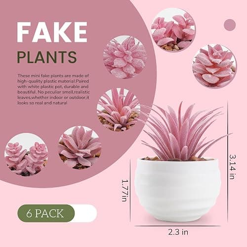 Der Rose Set of 6 Pink Succulents Plants Artificial in Pots Small Fake Plants for Girls Pink Room Decor Office Desk Accessories for Women thumbnail 3