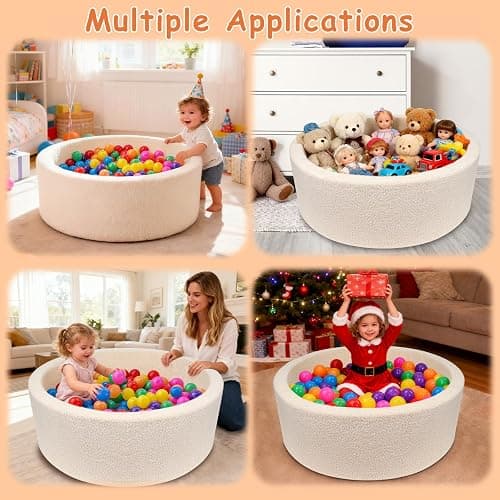 MEOGETY Kids Foam Ball Pits for Toddlers Babies Dogs Cats, Soft Infant Baby Ball Pit Pool for Girls and Boys Gifts, (Balls NOT Included) Imitation Teddy Colours thumbnail 9