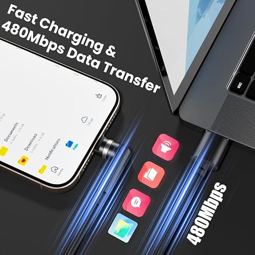 90 Degree iPhone Charger Swivel Head Cable - 6.6FT Rotating Lightning Charging Cable Nylon Braided 180 & 360 Degree Right Angle Swivel Lightning Cord with Fast Charging, Data Sync, CarPlay for iPhone thumbnail 6