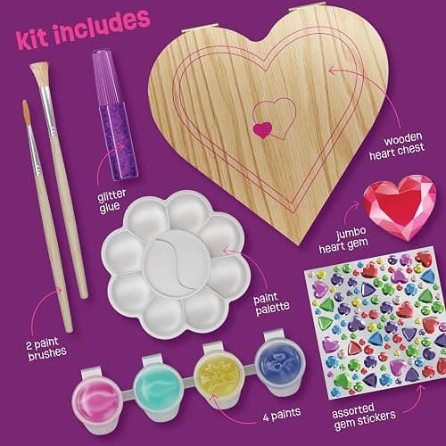 Pretty Me Paint Your Own Wooden Kids Heart Treasure Box Kit - Basket Stuffers - Art Kits for Toddler Girl - Arts and Craft Gifts for Ages 4-6 Year Old Girls - DIY Jewelry - Toys - Crafts Painting Gift thumbnail 2