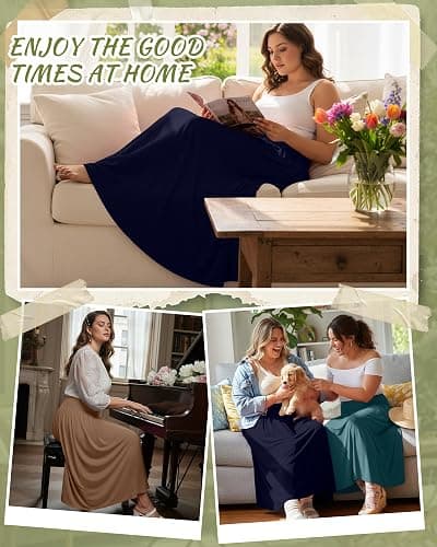 Ficerd 3 Pack Plus Size Maxi Skirts for Curvy Women Pockets Casual 2026 Boho Summer Flowy Long Skirt a Line High Waist Dress thumbnail 3
