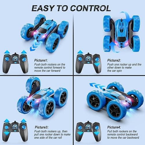 QUNREDA Remote Control Car, RC Cars Toys for Kids Ages 6-12, 4WD Stunt Car with LED Lights & 360° Flips, 2.4GHz, Upgraded USB-C Modular Batteries, 8-10 Year Old Boys Birthday Gift 1-Blue thumbnail 6