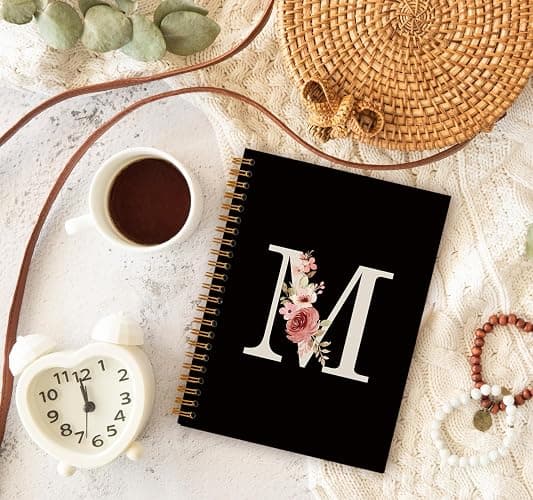OXW Personalized Black Initial Letter M Notebook, Custom Notebook for School, Custom Gifts, Personalized Monogrammed Gifts for Women, Customized Notebook, Hardcover Spiral Notebook 5.5 x 8.3 thumbnail 2