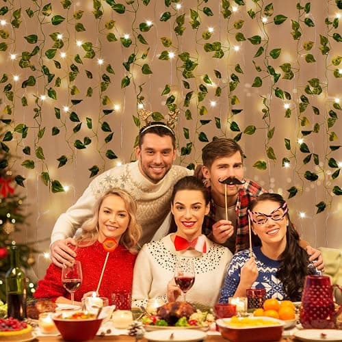 CEWOR 14 Pack 98ft Fake Ivy Vines, Artificial Ivy Garland with 100 LED String Lights, Hanging Plants Greenery Backdrop Green Leaves for Bedroom Room Wall Decor Wedding Party Table Decoration thumbnail 7