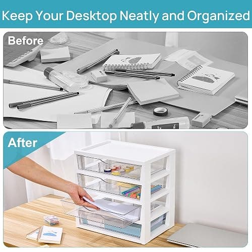 Vtopmart Clear Desk Organizer, 4-Tier Assemble Desktop File Organizer with Drawers, Office Desk Organization for Office Supplies thumbnail 4