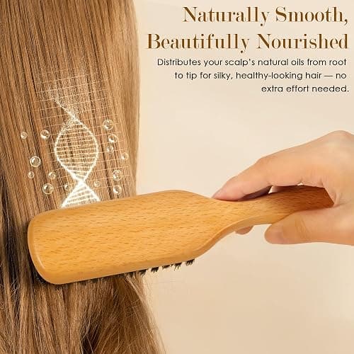 Slick Back Hair Brush for Women & Men, Boar Bristle Hair Brush for Thin & Fine Hair, Soft Smoothing Baby Hairs for Polishing, Deepening, Styling, Sectioning & Parting-Wide Rat Tail thumbnail 4