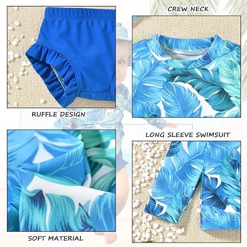 HINTINA Newborn Baby Girl Long Sleeve Swimsuit Bathing Suit with Hat thumbnail 4