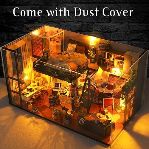 Foyucool DIY Miniature House Kit, Dollhouse Kit with Furnitures, 1:24 Mini House Making Kit for for Adult to Building, Father's Day/Home Decorations/Gifts for Family and Friends, Loft - Loft thumbnail 7