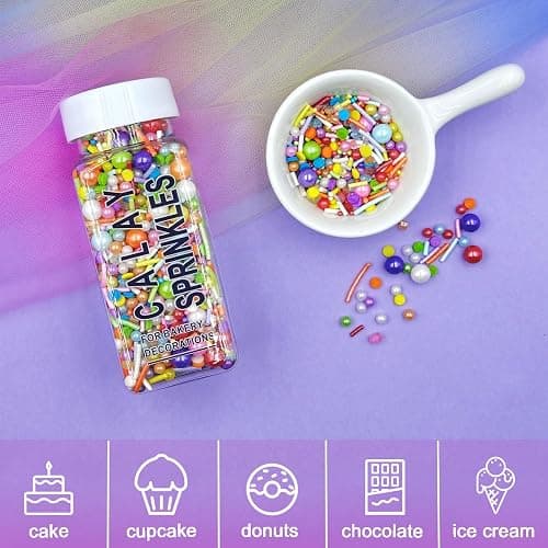 Rainbow Sprinkles for Cake Decorating, 4.6Oz Pastel Jimmies and Pearls Sprinkles Mix for Donut Cookie Baking Brownies Cupcake Ice Cream Toppings thumbnail 4
