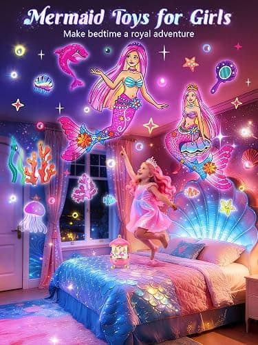 Little Mermaid Toys, 15 Soothing Sounds+18 Films+378 Colors Kids Night Light Projector, 360°+Remote+Cordless+Pink Mermaid Birthday Gifts for Girls, Princess Toys Princess Room Decor[Dreamy Packaging] thumbnail 3