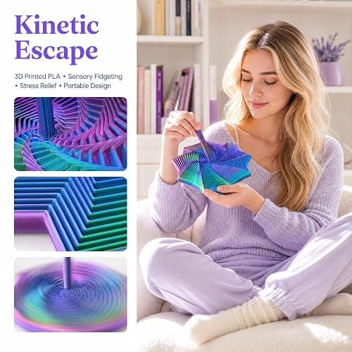 3D Printed Fidget Toy for Adults: Waoferfio Retractable Sensory Star with Handle, Honeycomb Spiral Design to Relieve Stress and Anxiety – Large 3D Printed Toys with 25 Rings, 3D Toys for Sensory thumbnail 5