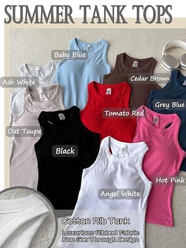 Danysu Racerback Tank Tops with Built in Bra for Women High Neck Ribbed Basics Fitted Long Bra Tanks thumbnail 3