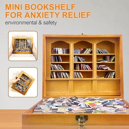 WAIZHIUA Anxiety Bookshelf 300pcs Mini Books Mini Bookshelf Ornament Miniature Decor Shake Away Anxiety Miniature Library for Book Lovers Home Room Office Decor (Brown) thumbnail 3