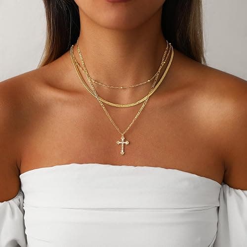 Amicon Cross Necklace for Women 14K Gold Plated Dainty Heart Cross Pendant Choker Simple Trendy Cute Cross Charm Diamond Necklace Faith Jewelry Religious Minimalist Gift thumbnail 2