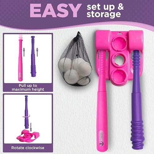 T Ball Stand for Kids and Toddlers 1-3, 3-5, 5-8. Baseball Set Includes 6 Large Balls, an Adjustable Tball Batting Tee, and a Pitching Machine. Kids Bat and T-Ball Set thumbnail 6