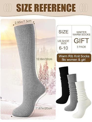 Shihanee 3 Pairs Winter Women Knee High Socks Long Ribbed Knit Slouchy Boot Socks Warm Gifts for Women Girls thumbnail 5
