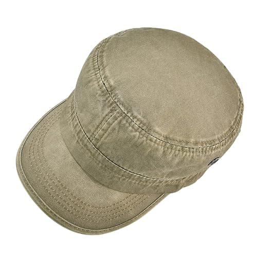 VOBOOM Men Washed Cotton Cadet Army Cap Vintage Flat Hat | Vintage Flat Top Design, Light Denim Cotton, Casual Military Style Hat thumbnail 4