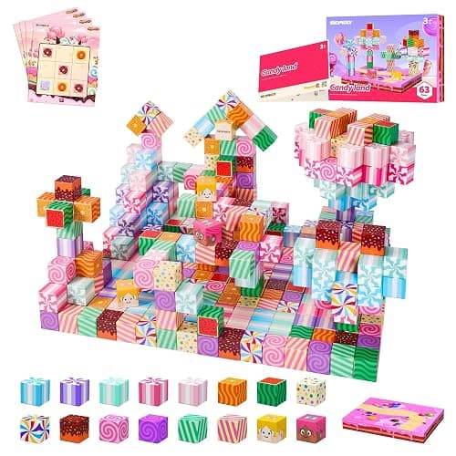 SILYMOLY Magnetic Blocks Candy Land Edition, Magnetic Tiles Building Blocks Boys & Girls Toys Age 3-5 4-8 5-7 Sensory Gift for Kids,Magnets Cubes,Upgraded STEM Gift 1.2 Inches - Image 1