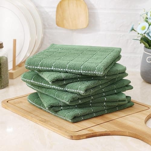 Homaxy 100% Cotton Terry Kitchen Dish Cloths, Ultra Soft and Absorbent Dish Towels for Kitchen, Suitable for Drying and Washing Dishes, 6 Pack, 12 x 12 Inches, Grass Green thumbnail 8