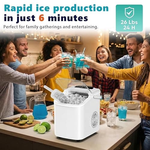 Sweetcrispy Countertop Ice Maker with Scoop, Basket and Handle, Portable Ice Machine 9 Cubes Ready in 6 Mins, 26.5lbs in 24Hrs, 2 Sizes for Home Kitchen Office Bar Party thumbnail 2