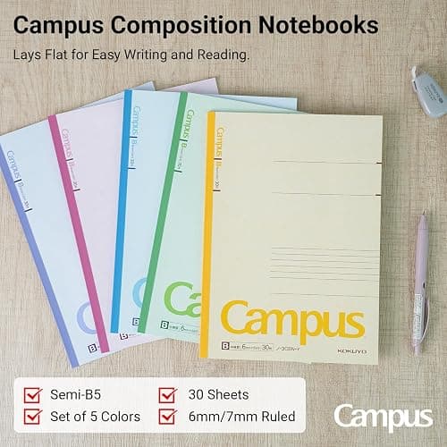 KOKUYO Composition Notebooks, 5 Pack Campus Semi-B5 Comp Book with A 7mm Ruled, 30 Sheets, Classic School Lined Notebook, Journal Notebook for Women Work Study Note Taking (NO-3CANx5) thumbnail 2