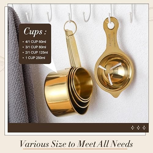 LemonRoad 8 Pcs Gold Kitchen Accessories Set Includes 1.5/2/2.8/3.6 Qt Gold Mixing Bowls with Airtight Lids, 1 Set Stainless Steel Measuring Cups, Grater Slicer with Handle, Egg Beater, Egg Separator thumbnail 4