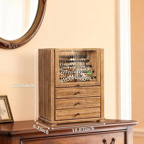 Jewelry Box Organizer, Wood Jewelry Box for Women, Jewelry Storage &Display | Large Jewelry Box for Necklaces, Rings & Bracelets, with a Clear Window to Display Earrings thumbnail 3