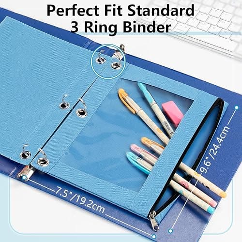 Forvencer Pencil Pouch for 3 Ring Binder, Large Pencil Case Pouch with 3 Reinforced Grommets, Pen Bag, Clear Window Pencil Case, Binder Accessories, Black thumbnail 2