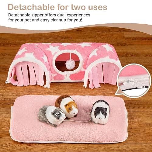 Avont Guinea Pig Tunnel, Small Animal Hideaway Tube Toy | Cozy Plush Tunnel for Guinea Pigs and Small Pets with Non-Slip Bottom and 2-In-1 Design in Medium Size Pink thumbnail 5