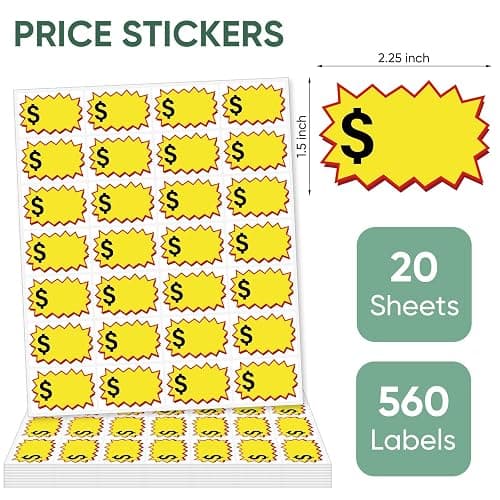 560 Pcs Garage Sale Stickers, Removable Yard Sale Price Stickers, Garage Sale Signs & Price Tags with Space to Write, Waterproof Oil Proof Anti-Wear Price Tag Stickers for Flea Market(2.25" x 1.5") thumbnail 3
