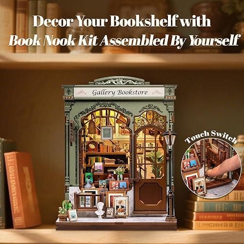 Fsolis Book Nook Kit - DIY Miniature House Kit for Adults Mini House Tiny 3D Puzzles for Bookshelf Diorama Decor Gifts for Women Teenagers Book Lovers (Gallery Bookstore) thumbnail 5