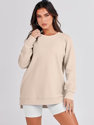 ANRABESS Women's Oversized Sweatshirts Crewneck Long Sleeve Tunic Pullover Shirts Side Zipper Hoodies 2025 Fall Clothes thumbnail 2