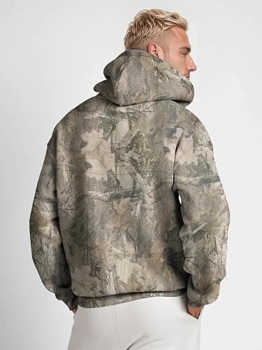 Eutten Mens Camo Hoodies Maple Leaf Print Oversized Hooded Sweatshirt Fleece Pullover Sweatshirts Long Sleeve with Pocket thumbnail 2