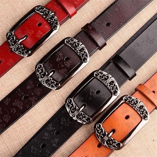 Worry-Free Shopping Women's Cowhide Leather Waist Belt Pin Buckle Butterfly Pattern for Jeans,Workwear thumbnail 2