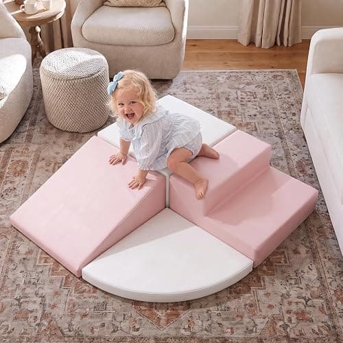 little dove PU Leather 4-Piece Foam Climbing Blocks for Toddlers 1-3 | Toddler Climbing Toys Indoor, Soft Play Set for Crawling Climbing and Sliding, Easy to Clean, Ideal Gift for Kids, Pink - Image 1