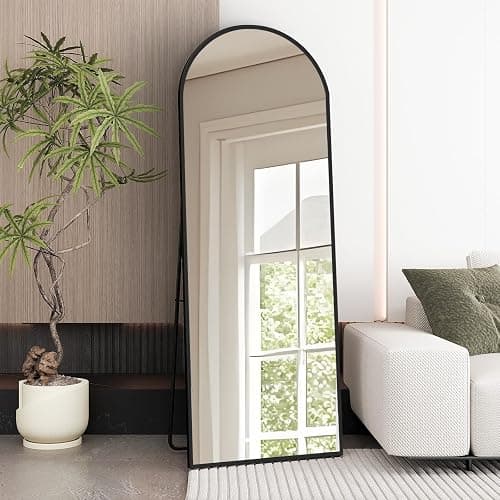 AUFHELLEN Bogen Ganzkörperspiegel 165x60cm, Gewölbter Spiegel mit Schwarz Metallrahmen Standspiegel HD Groß Bodenspiegel Wandspiegel mit Haken für Wohn-, Schlaf- und Ankleidezimmer Spiegel - Image 1