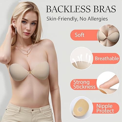 BALIWELL Adhesive Bra Push Up, Women Strapless Sticky Backless Dress Bras, Invisible Lifting Stick on Bra - B thumbnail 4