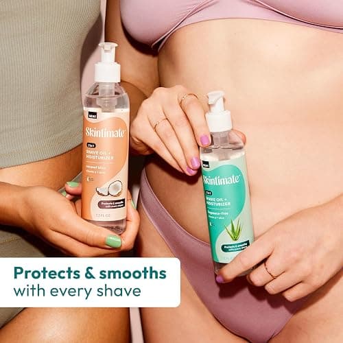 Skintimate 2-in-1 Shave Oil & Moisturizer, Fragrance Free, 7.3oz | Shaving Oil, After Shave for Women Bikini Area Moisturizer with Vitamin E and Aloe, Shaving Cream Alternative, 7.3 fl oz thumbnail 9