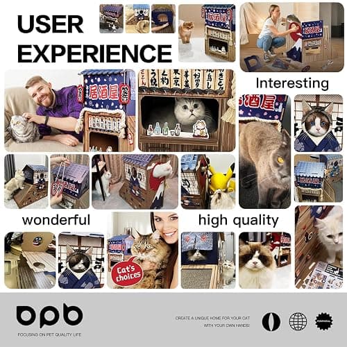opbodqo Cardboard Cat House for Indoor Cats,Cat Bed with Cat Toys,Cat Tunnel with Cat Scratching Posts,Large Cat Houses & Condos,Suitable for Kitty of All Weights(29.5inx28.5inx18in) thumbnail 5