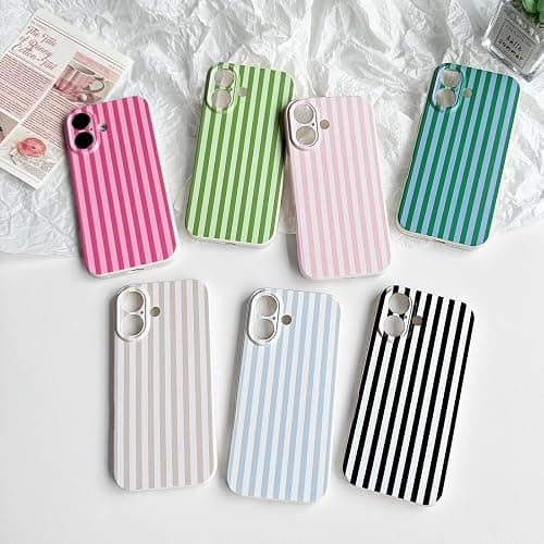 Lovmooful for iPhone 16 Case Cute Color Striped Design-Pink&White | Compatible for iPhone 16,Aesthetics Design,for Girls Women Girly,Soft TPU Case,Shockproof Protective thumbnail 7
